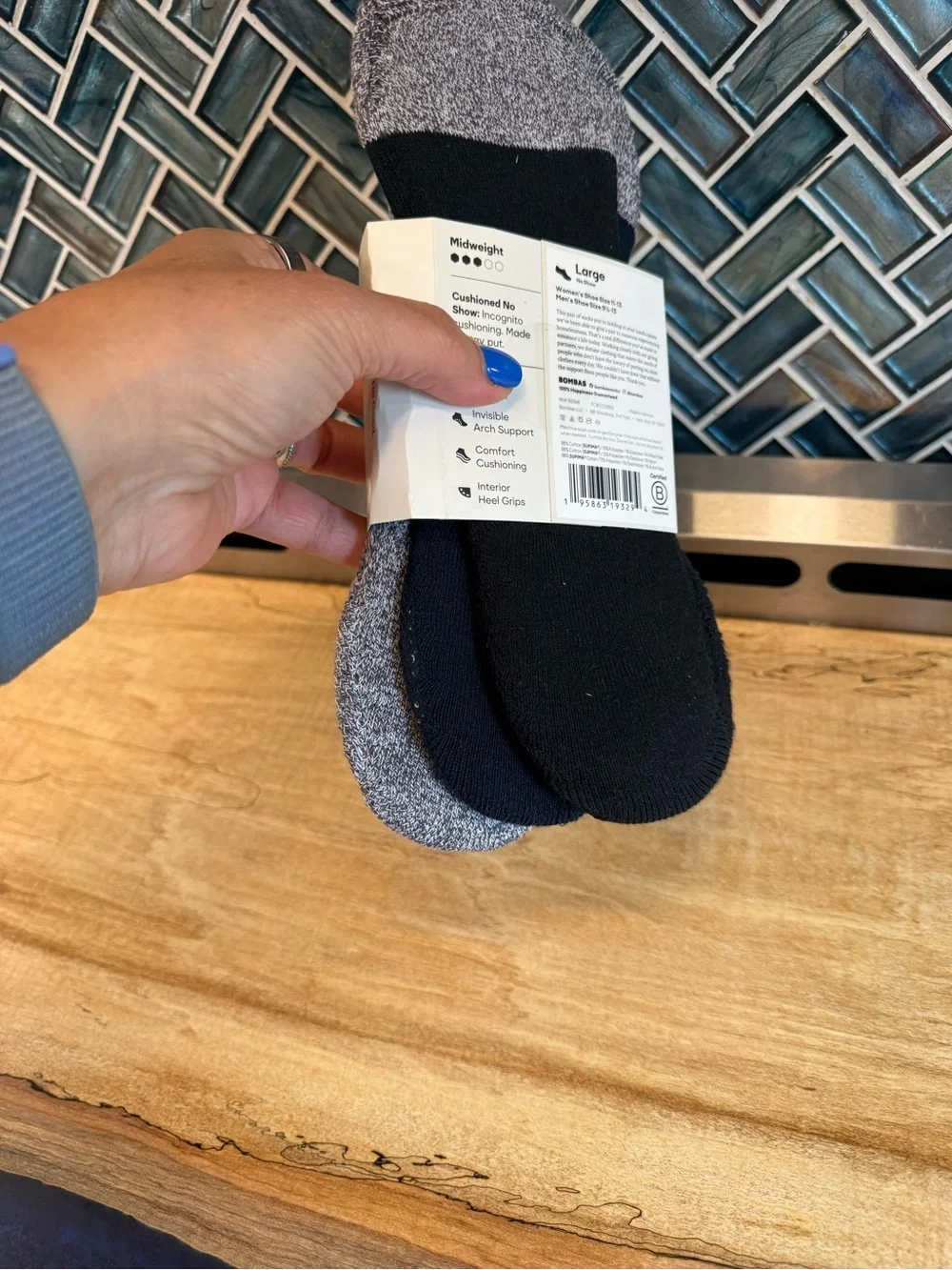 Bombas Men's Cushioned No-Show Socks black, navy, heather grey 1 pair